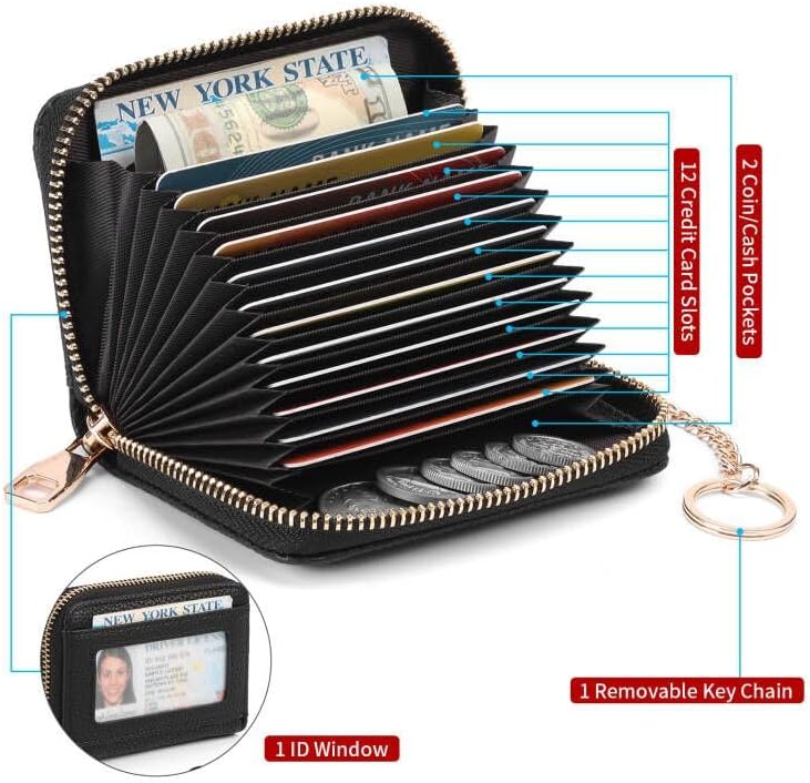 SENDEFN Leather Credit Card Holder for Women RFID Blocking Keychain Wallet Small Accordion Cases with ID Window - Image 2